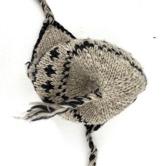 Kyber 100% Kids Brown Wool Knit Hat Ear Flaps Tassels Fleece lined Made Nepal - Picture 4 of 6